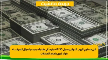 أدنى مستوى اليوم.. الدولار يسجل 48.55 جنيهاً في مفاجأة جديدة بأسواق الصرف بـ 4 بنوك كبرى بنهاية التعاملات